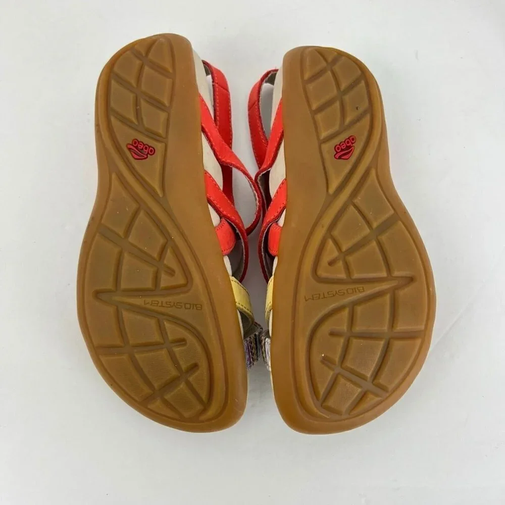 Abeo Womens‎  Laguna Sandals Multi Color Orange  Size US 5  Neutral Footbed